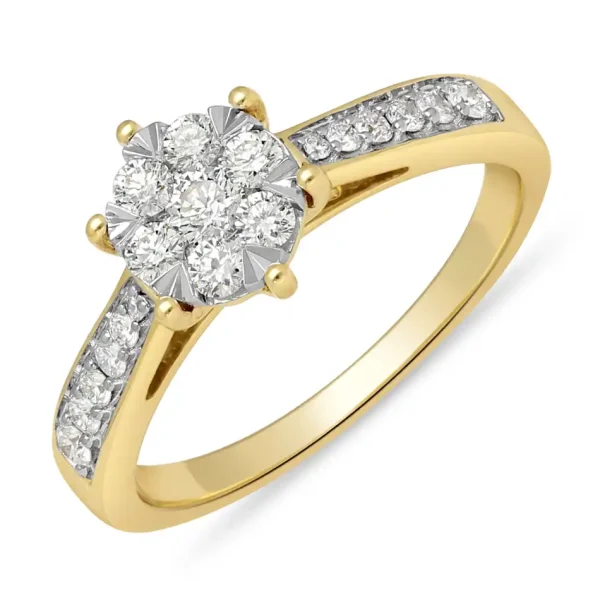 Cluster Solitair Ring met Zijstenen 18-0.18/6-0.23/1-0.09 Crt H SI