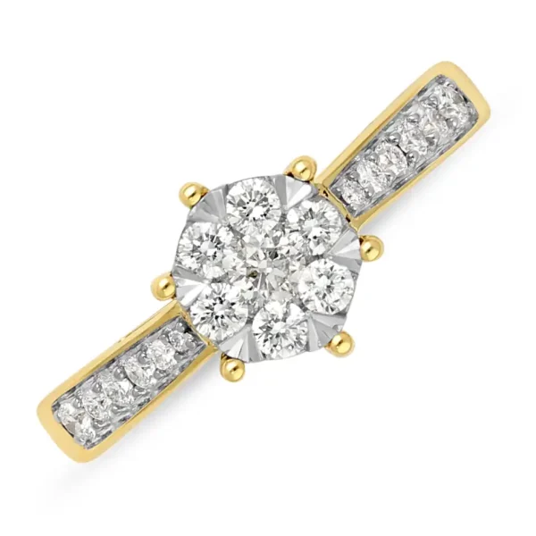 Cluster Solitair Ring met Zijstenen 18-0.18/6-0.23/1-0.09 Crt H SI - Afbeelding 2